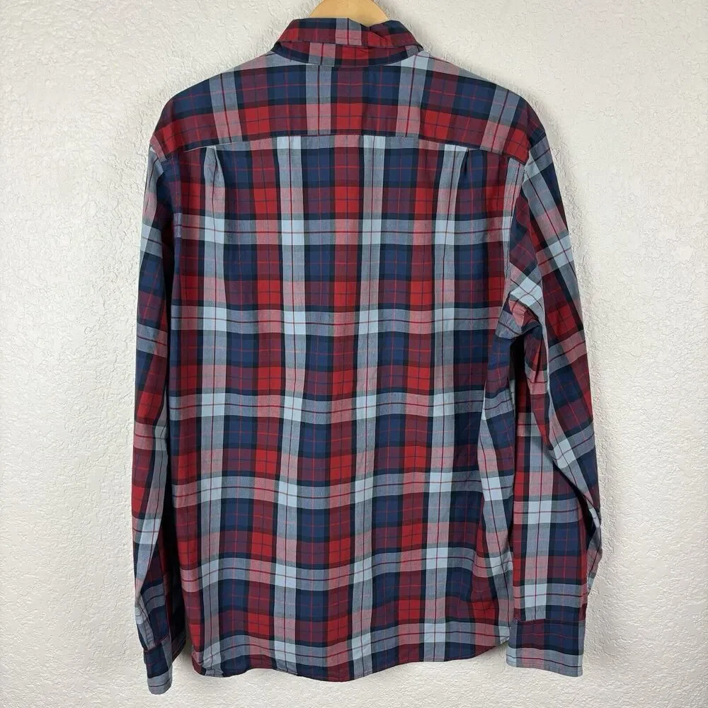 J Crew Red Blue Plaid Men’s Button Up Shirt Size Large Slim Business Preppy Work